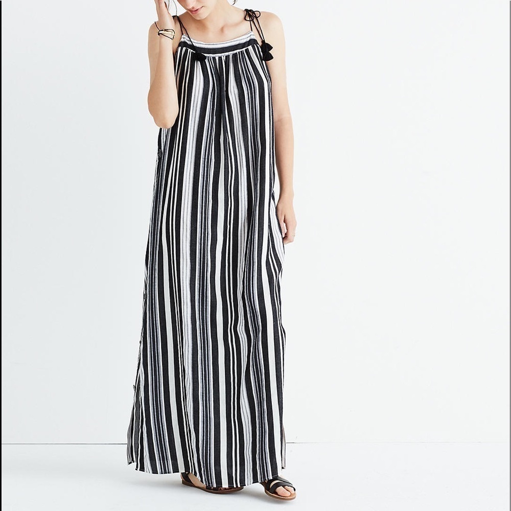Madewell Striped Side-Button Maxi Dress Black/Gray/White Size 2
